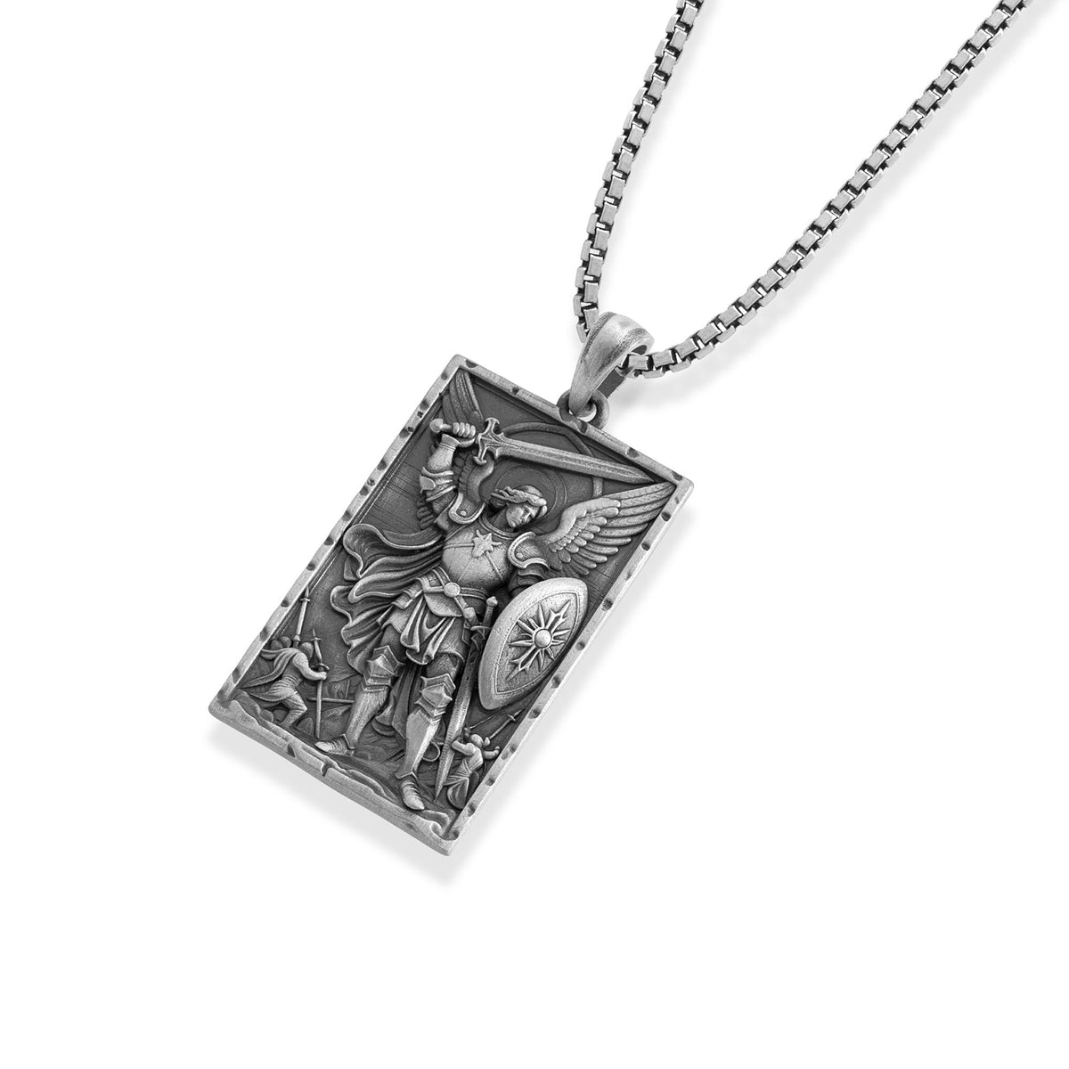 Saint Michael Battle Relief Dog Tag Necklace