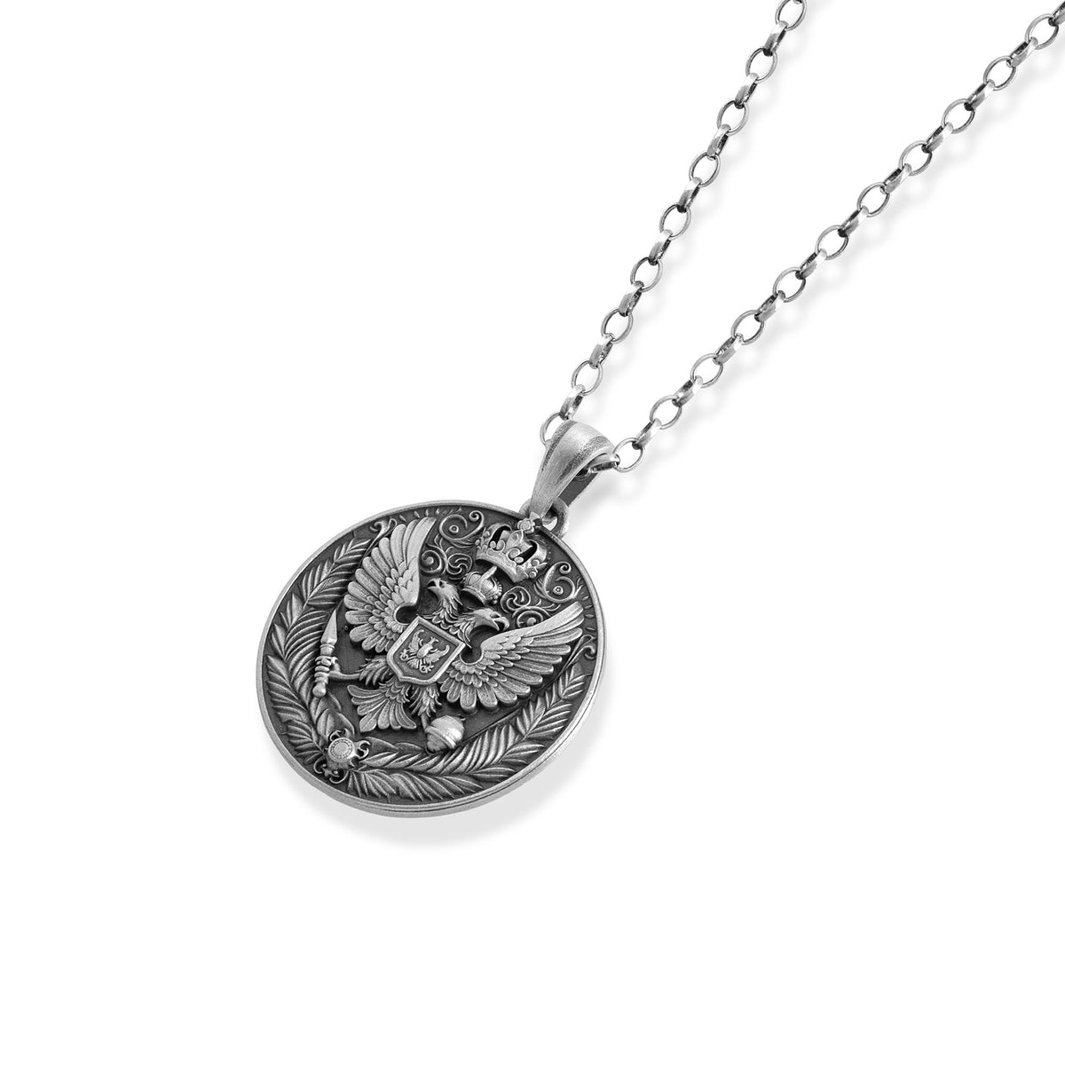 Crowned Double-Headed Eagle Medallion Necklace