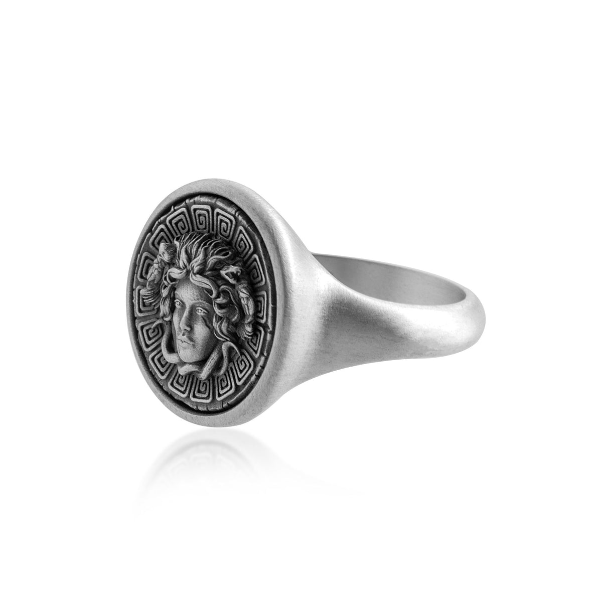 Medusa Greek Key Signet Ring