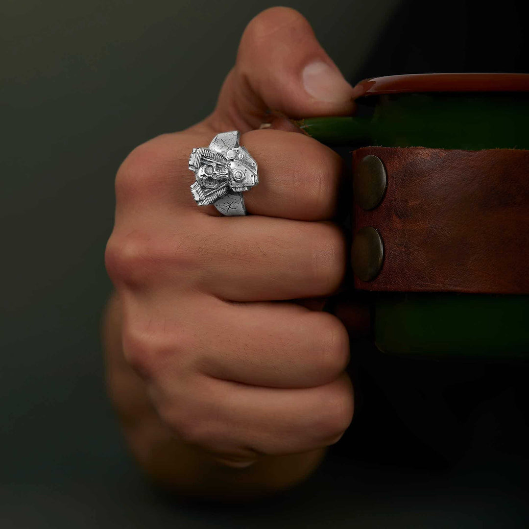 Motorcycle Engine Skull Ring