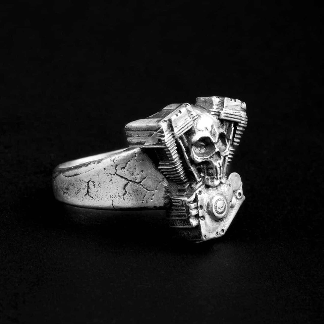 Motorcycle Engine Skull Ring