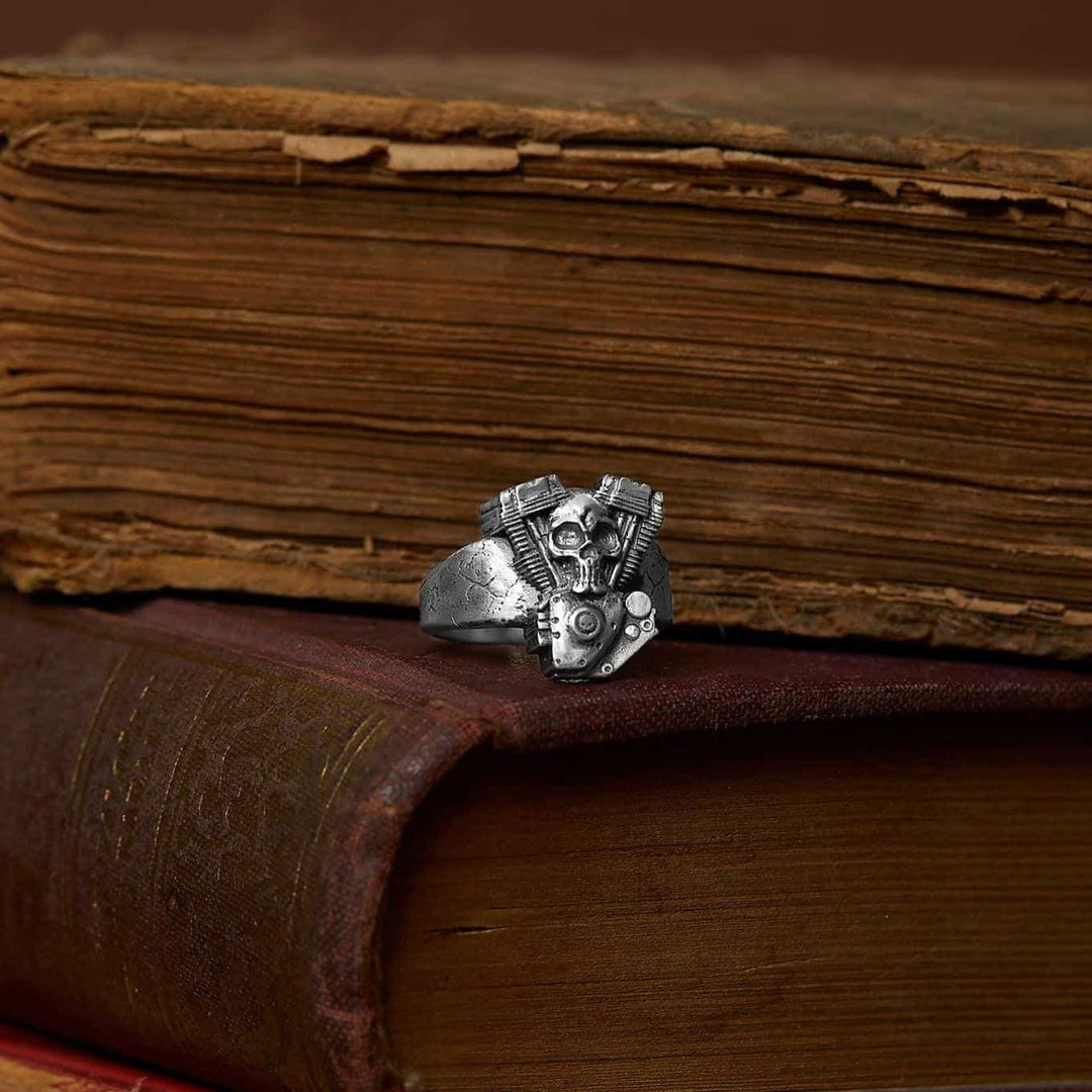 Motorcycle Engine Skull Ring