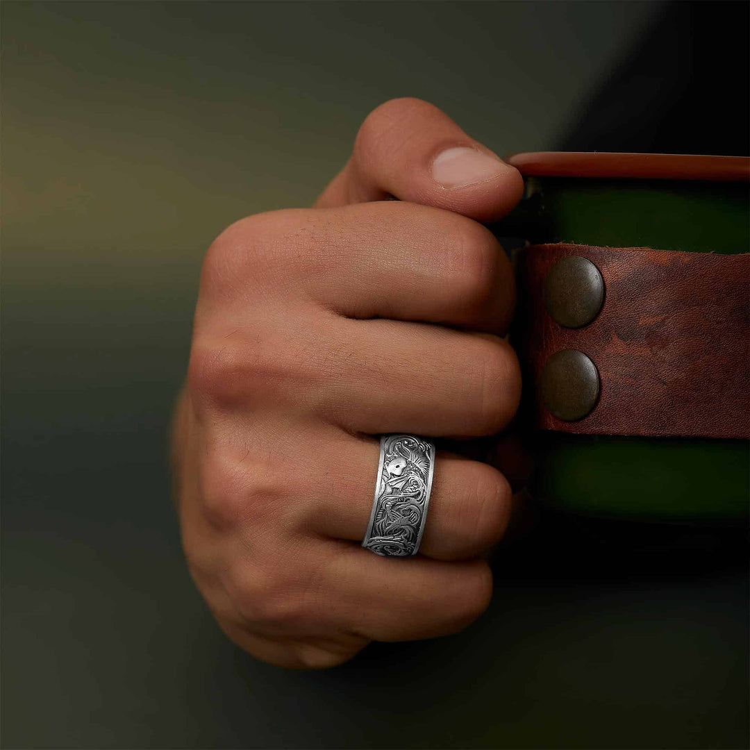 Carp And Waves Band Ring
