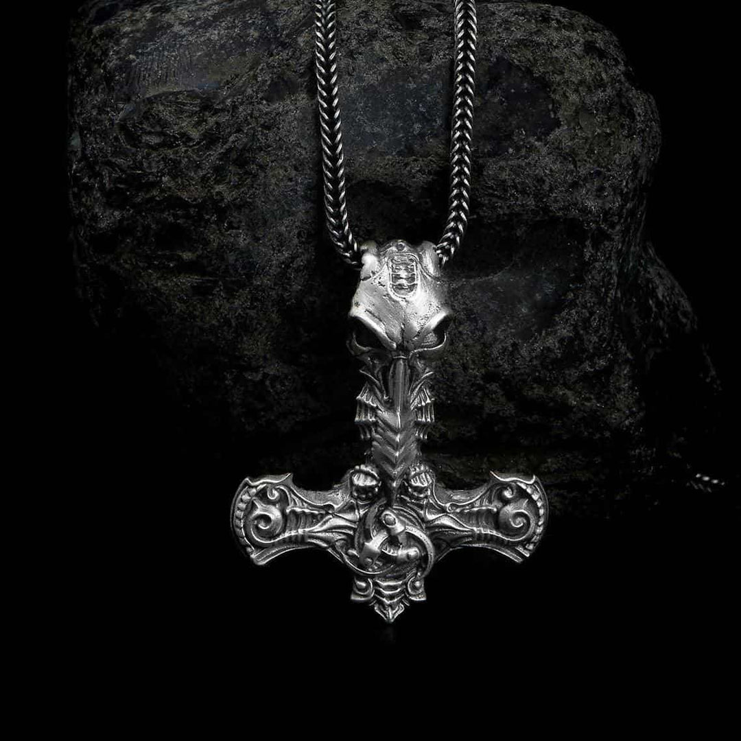 Thor Hammer Crow Necklace