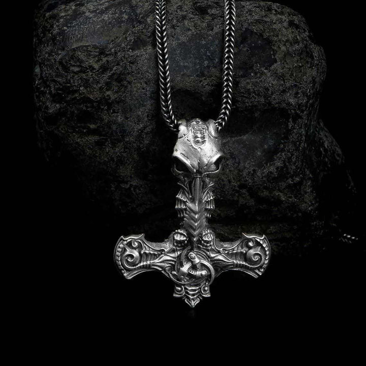 Thor Hammer Crow Necklace