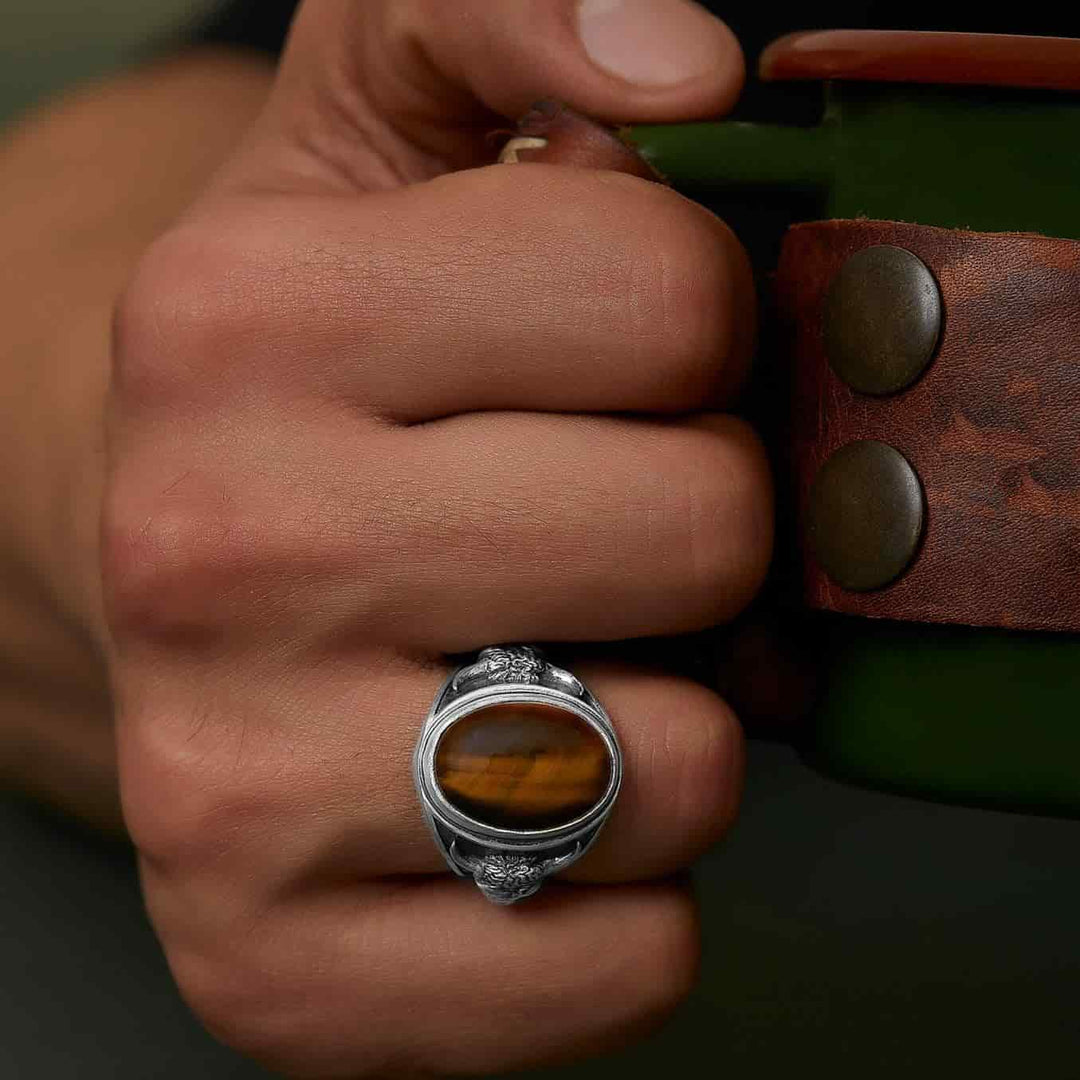 Taurus Bull Tiger Eye Gemstone Ring
