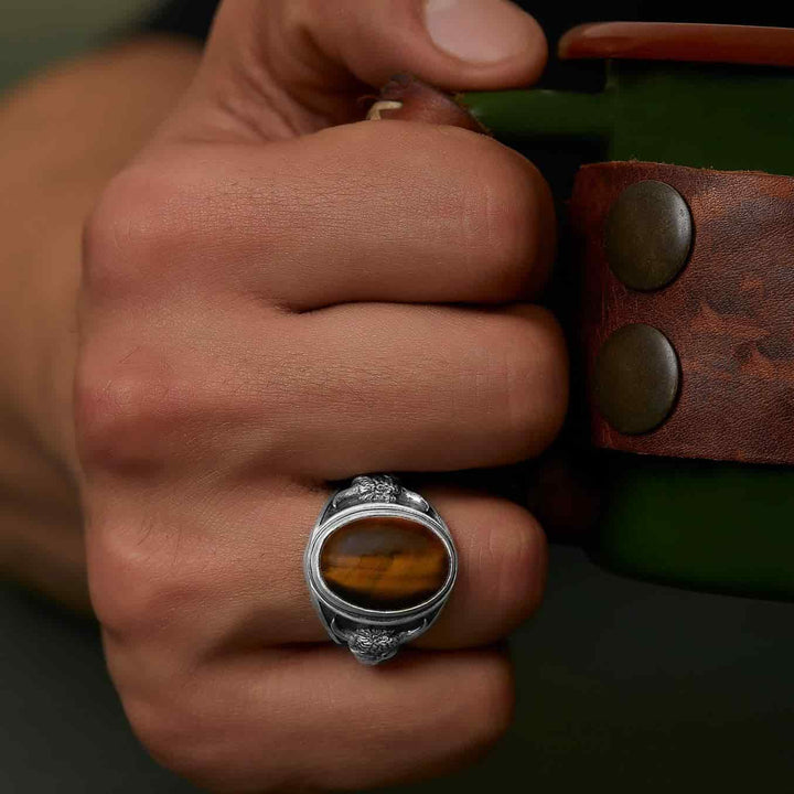 Taurus Bull Tiger Eye Gemstone Ring