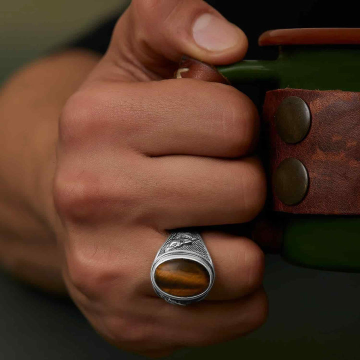 Wolf Tiger Eye Gemstone Ring