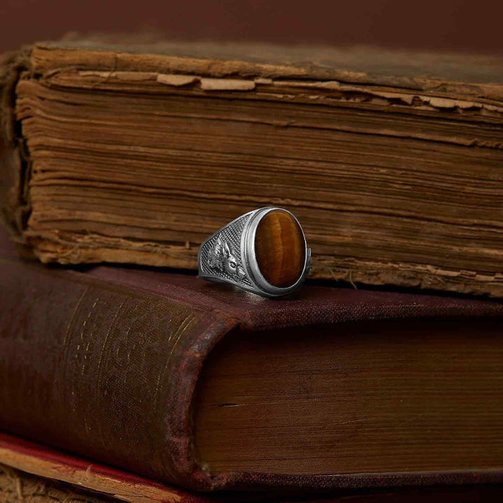 Wolf Tiger Eye Gemstone Ring