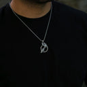 Ravens Pendant Necklace on the neck