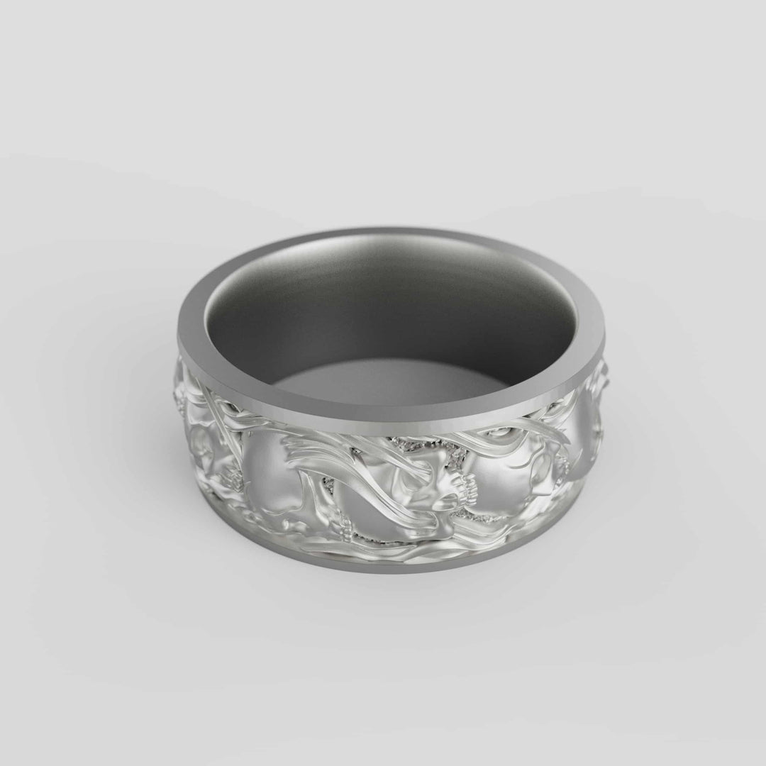 Skull and Smoke Band Ring