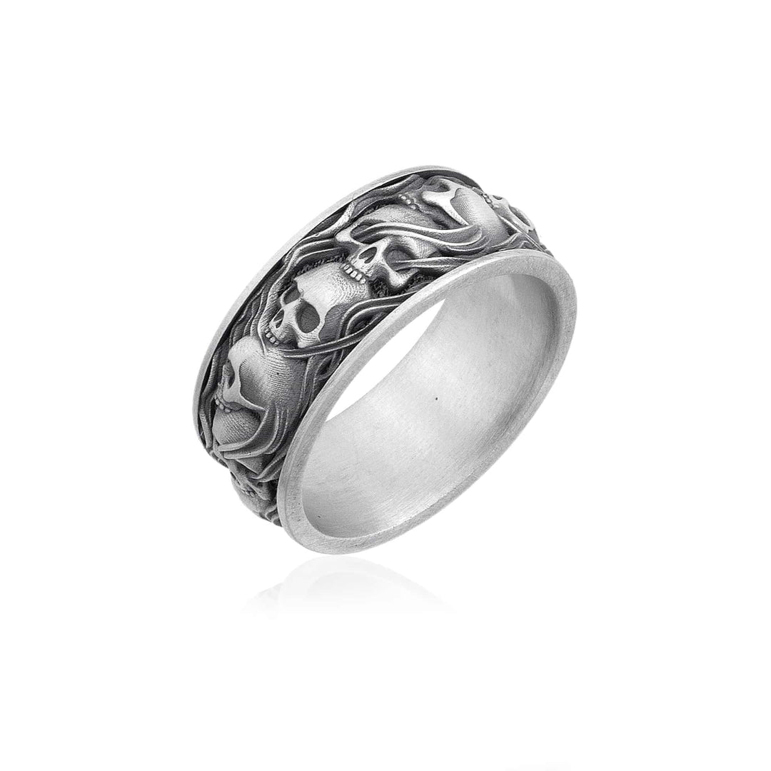 Skull and Smoke Band Ring
