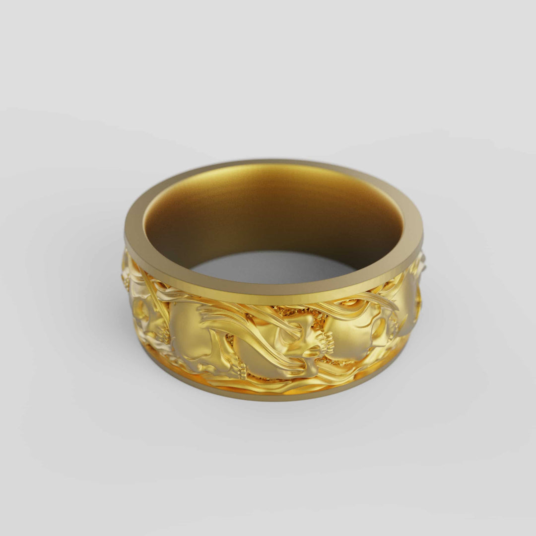 Skull and Smoke Band Ring