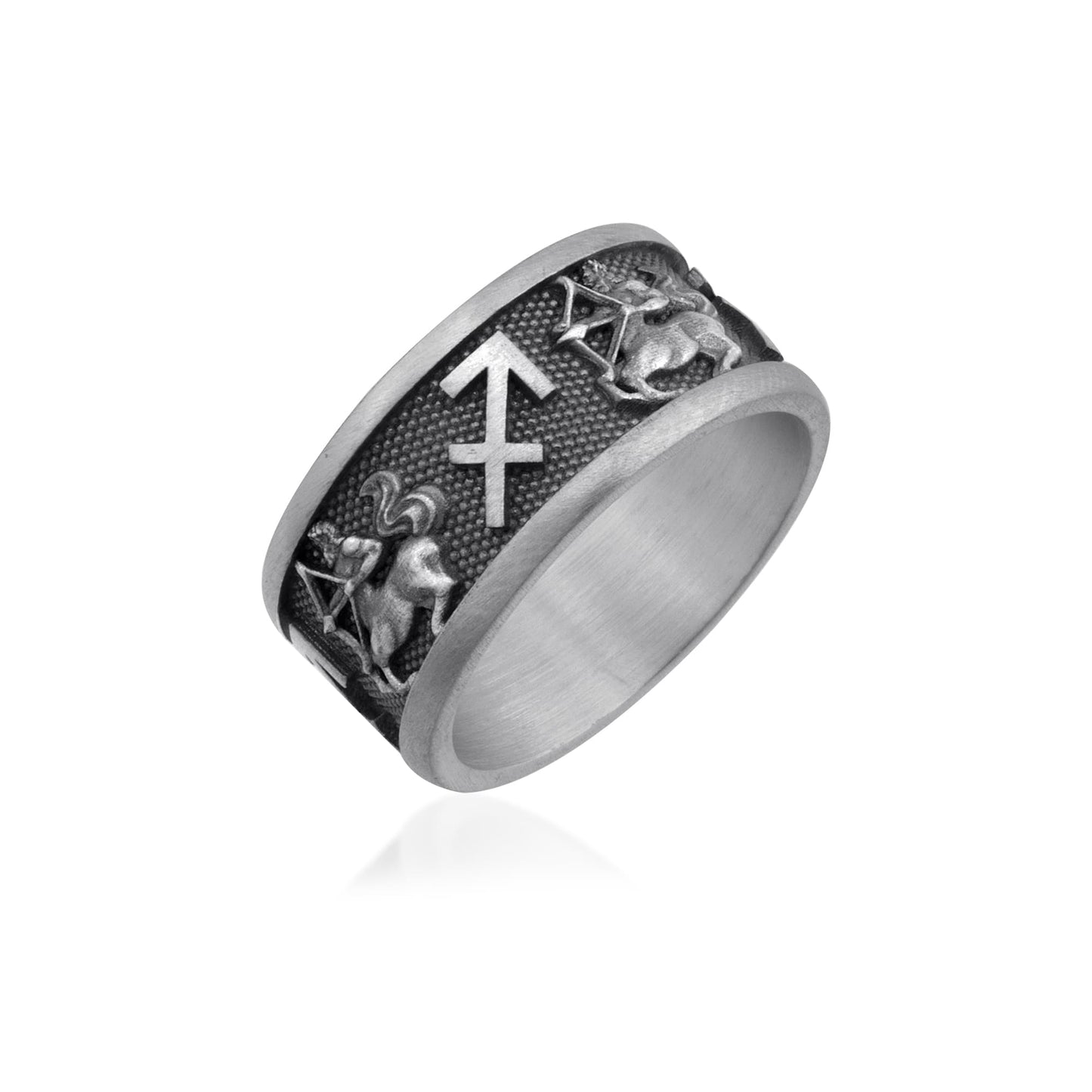 Sagittarius Zodiac Silver Band Ring