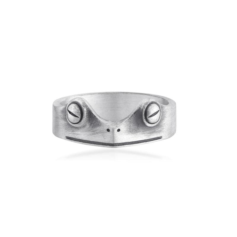925 Sterling Silver Oxidized || hamibus frog ring top view