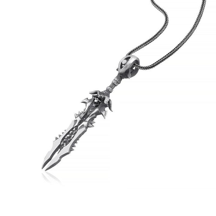 horned skull sword pendant side view