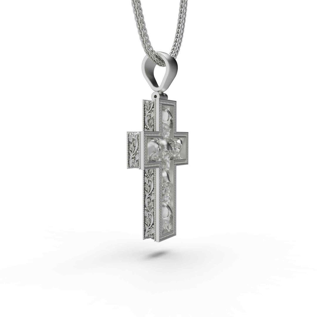 Skulls In Cross Necklace
