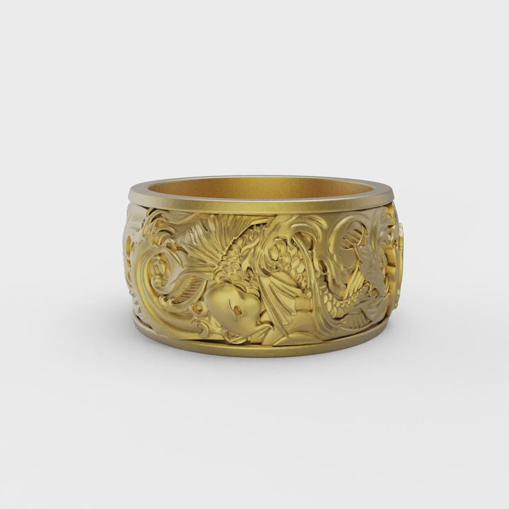 Carp And Waves Band Ring