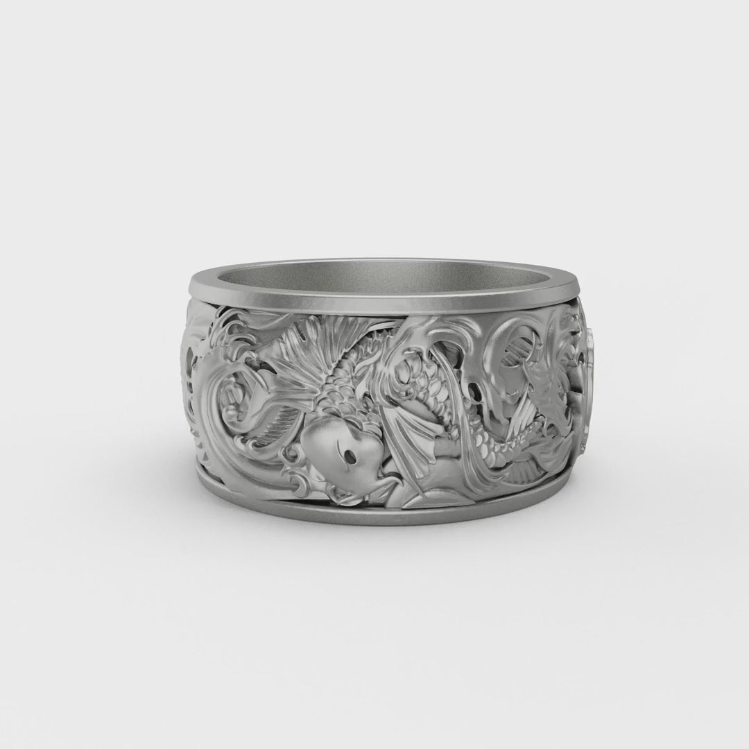 Carp And Waves Band Ring