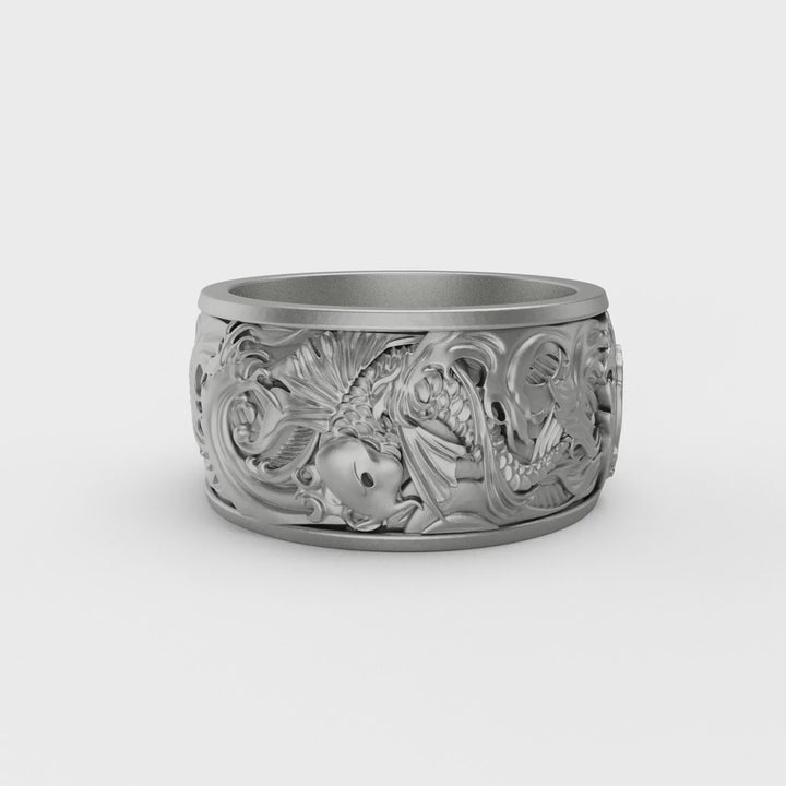Carp And Waves Band Ring