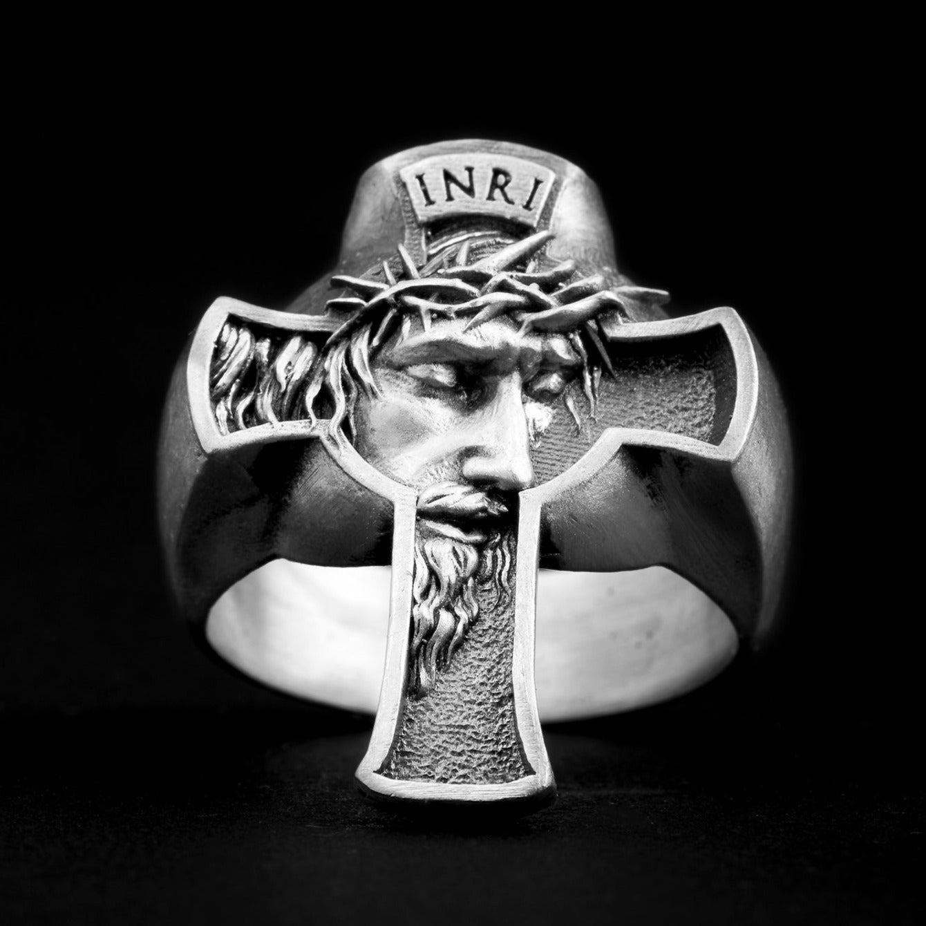 sterling silver Jesus Cross Ring, jesus face, INRI