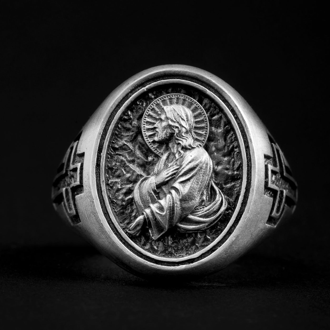 handmade sterling silver Jesus Relief Religious Ring