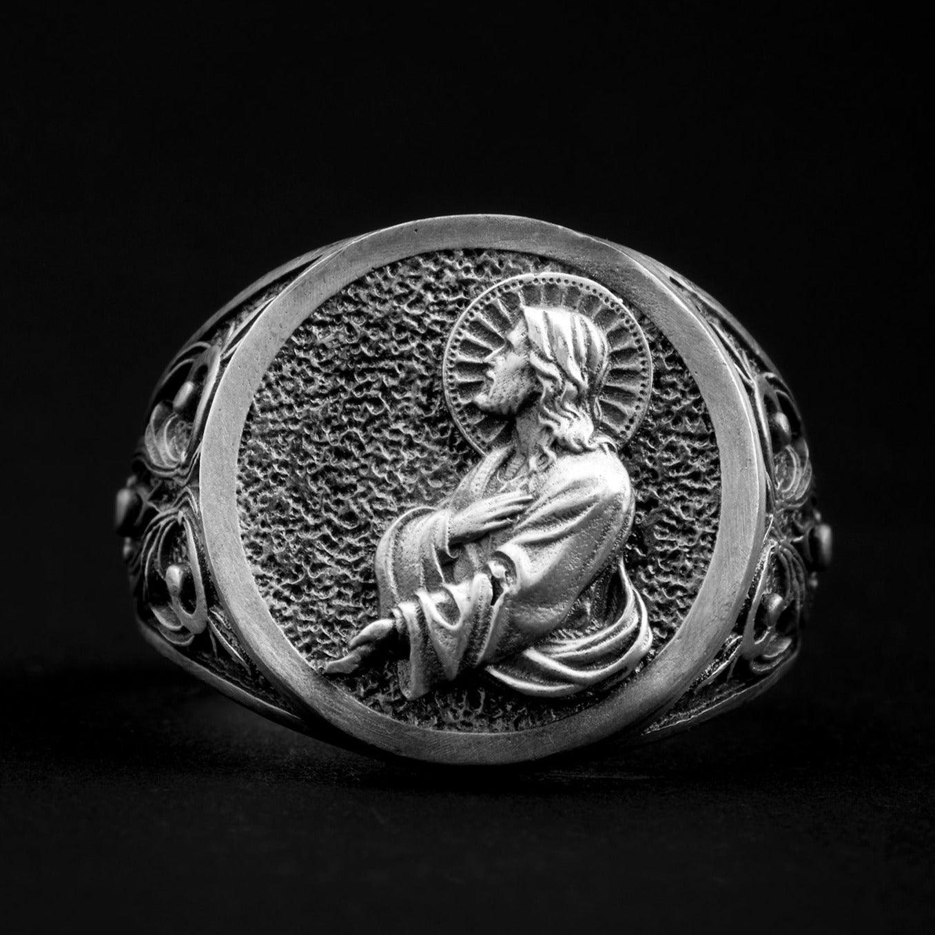 handmade sterling silver Jesus Silhouette Religious Ring