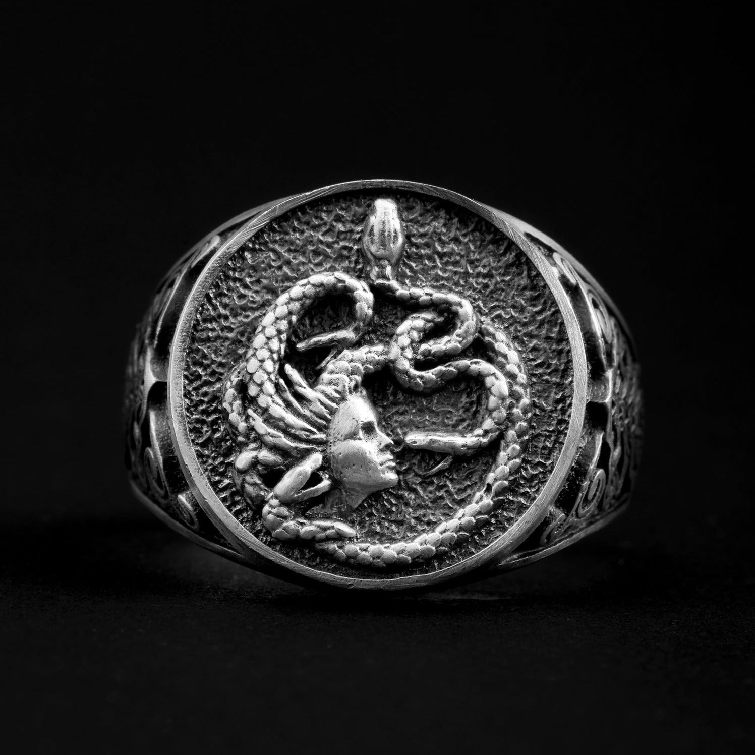 handmade sterling silver Medusa Head Snake Ring