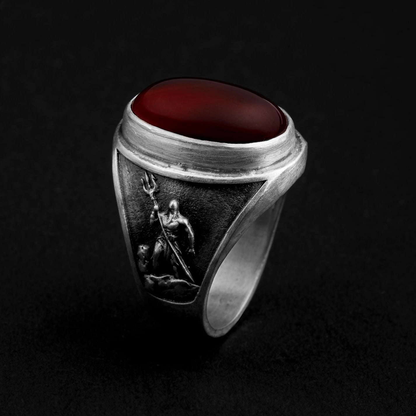 handmade sterling silver Poseidon Carnelian Gemstone Ring