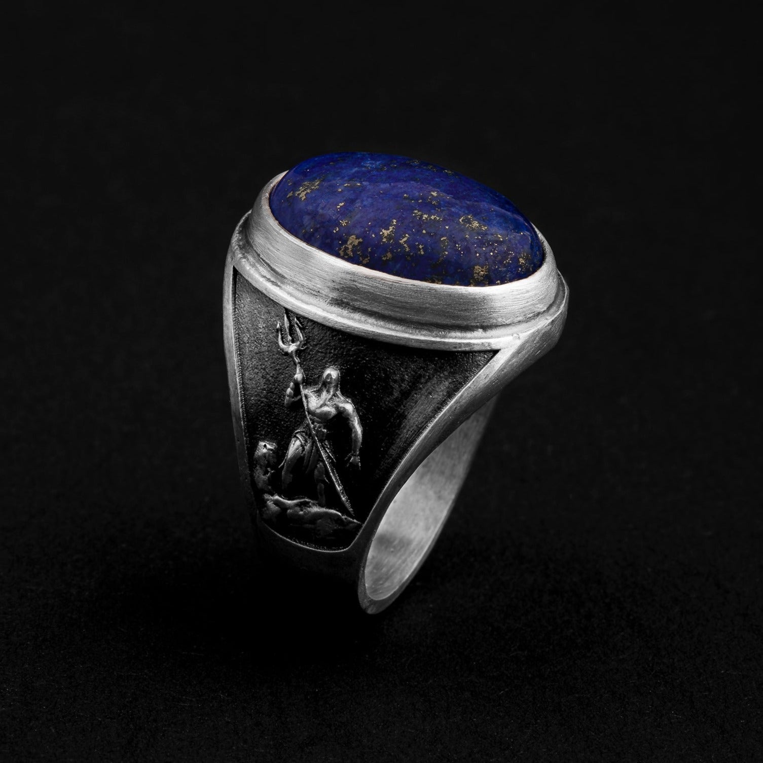 handmade sterling silver Poseidon Lapis Gemston Ring