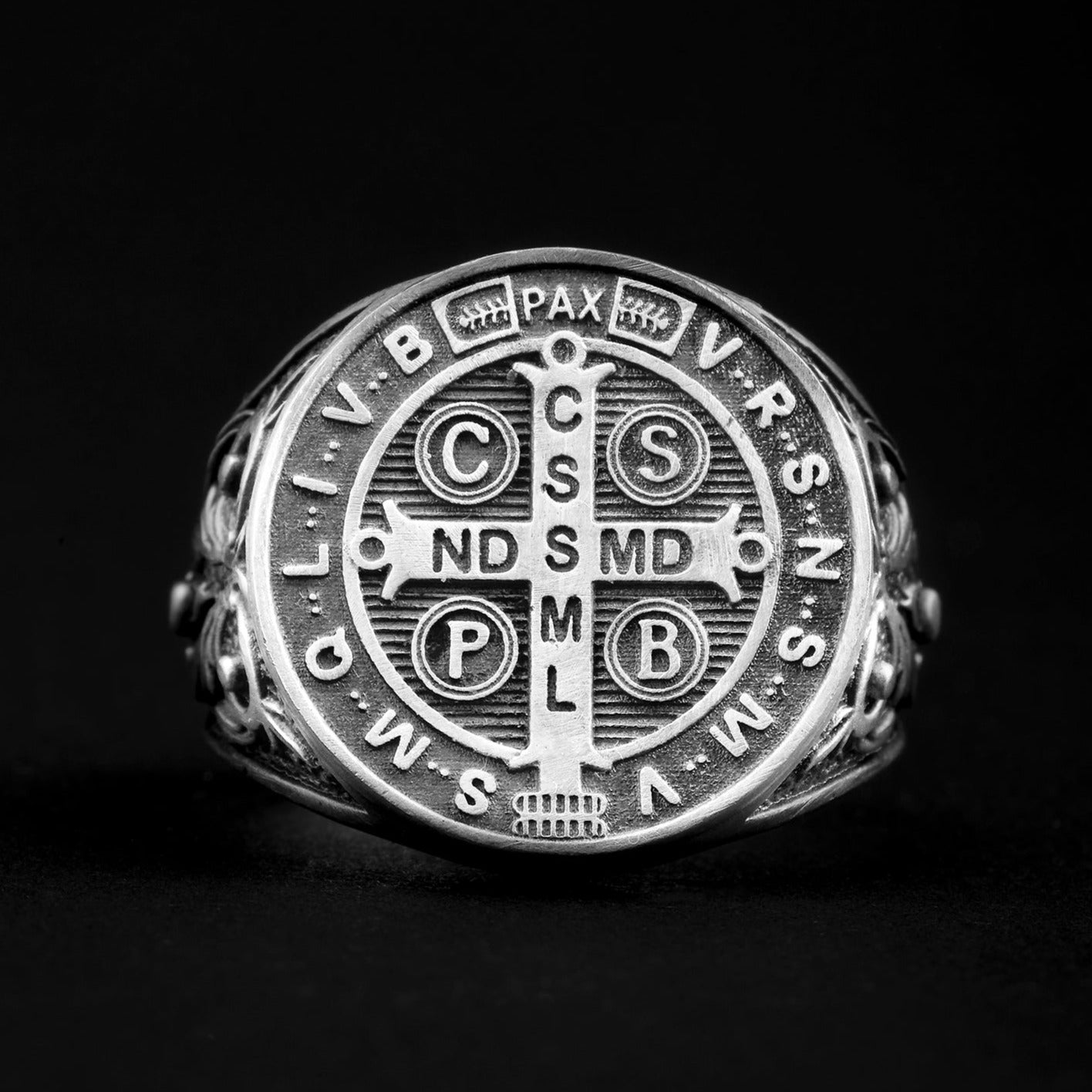 handmde sterling silver Saint Benedict Medal Cross Ring