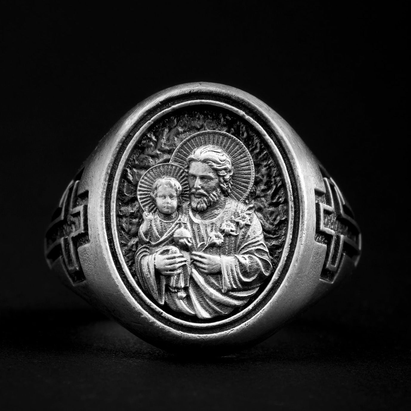 handmade sterling silver Saint Joseph Religious Ring
