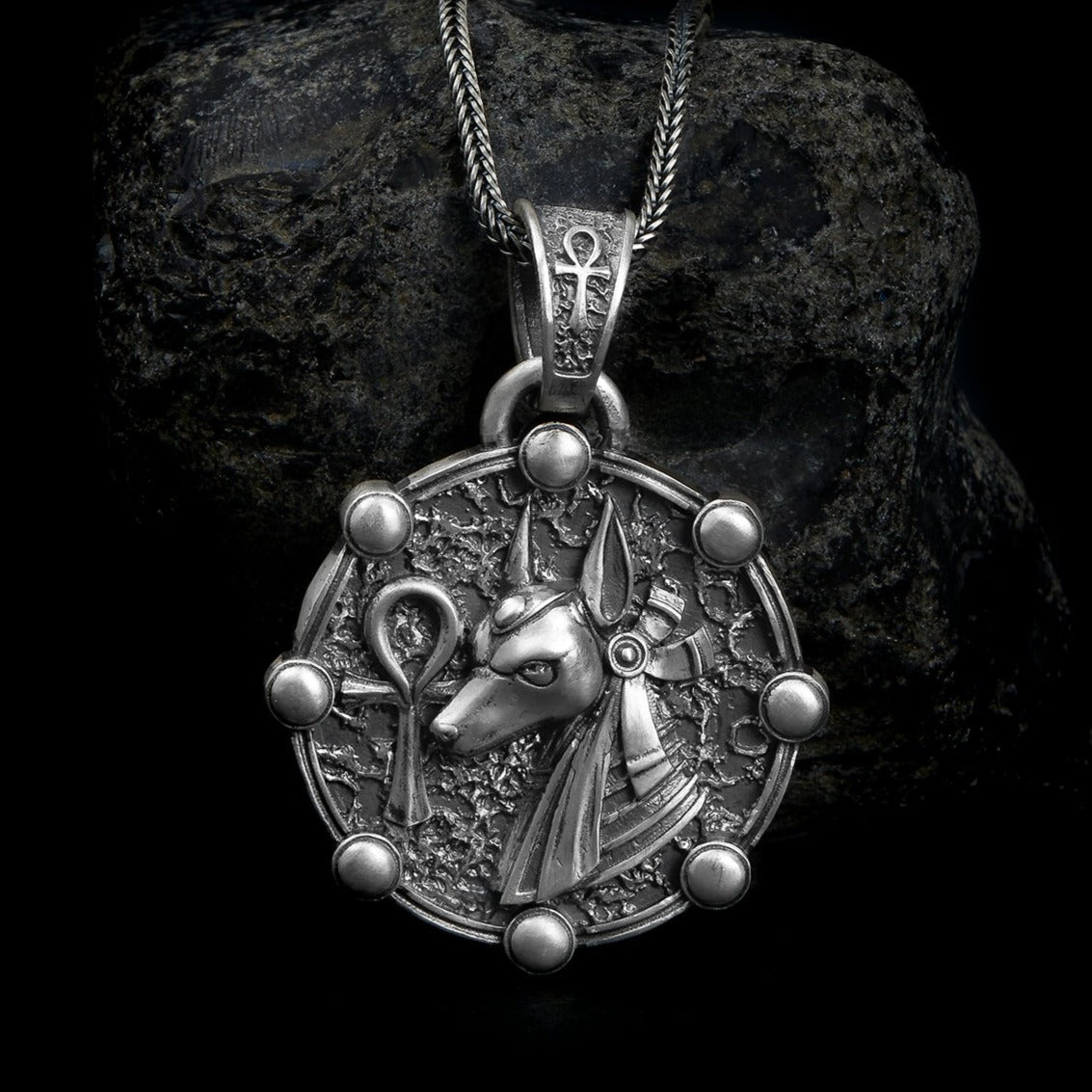 handmade sterling silver Anubis And Ankh Necklace