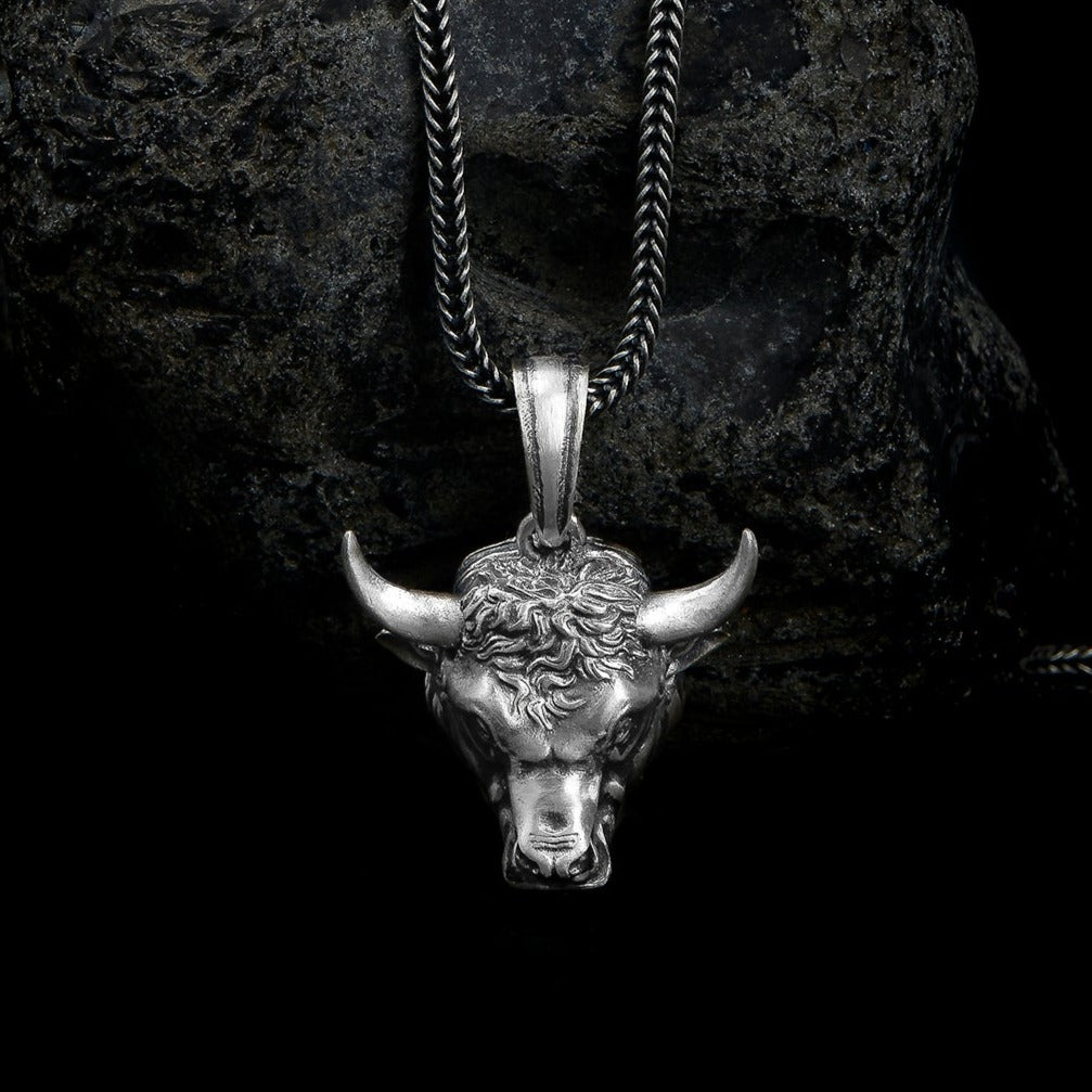 handmade sterling silver Bull Head Neklace. Emblem of perseverance, drive, and courage