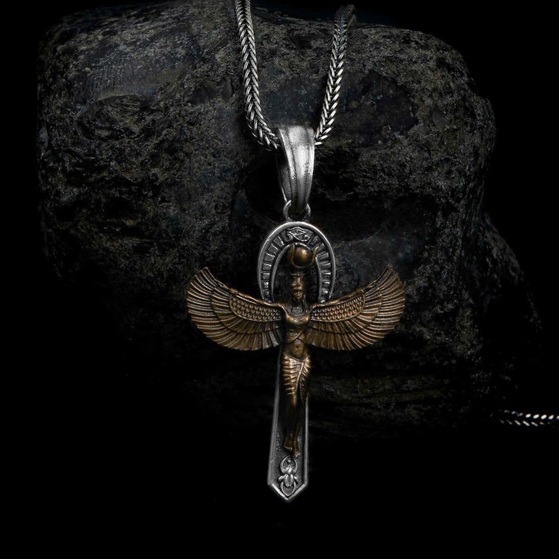 handmade sterling silver Goddess Isis Bronze Detailed Necklace