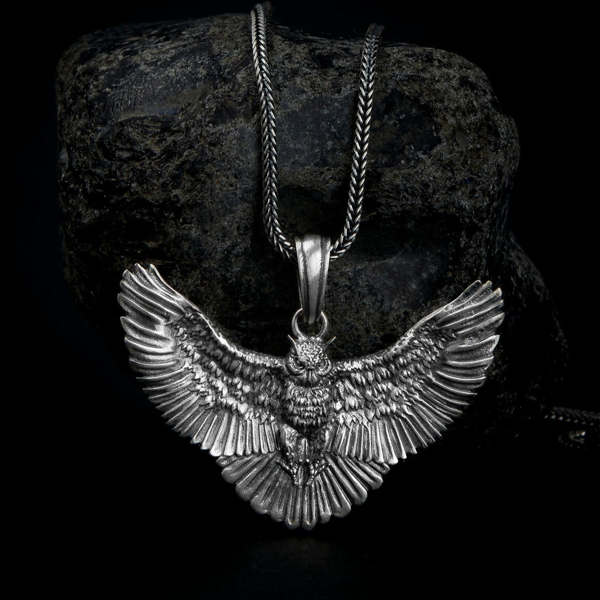 sterling silver Owl And Wings Necklace