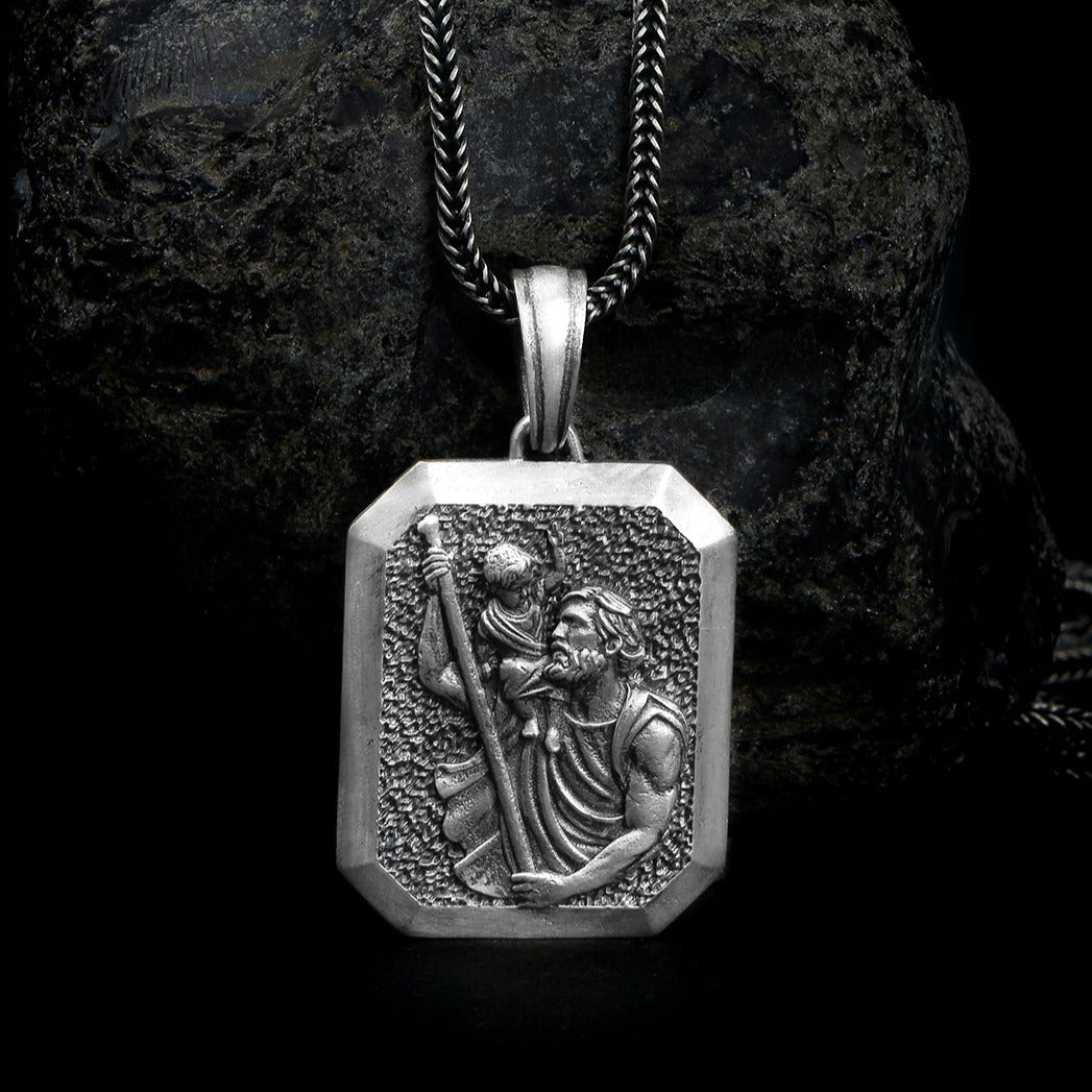 handmade sterling silver Saint Christopher Religious Necklace