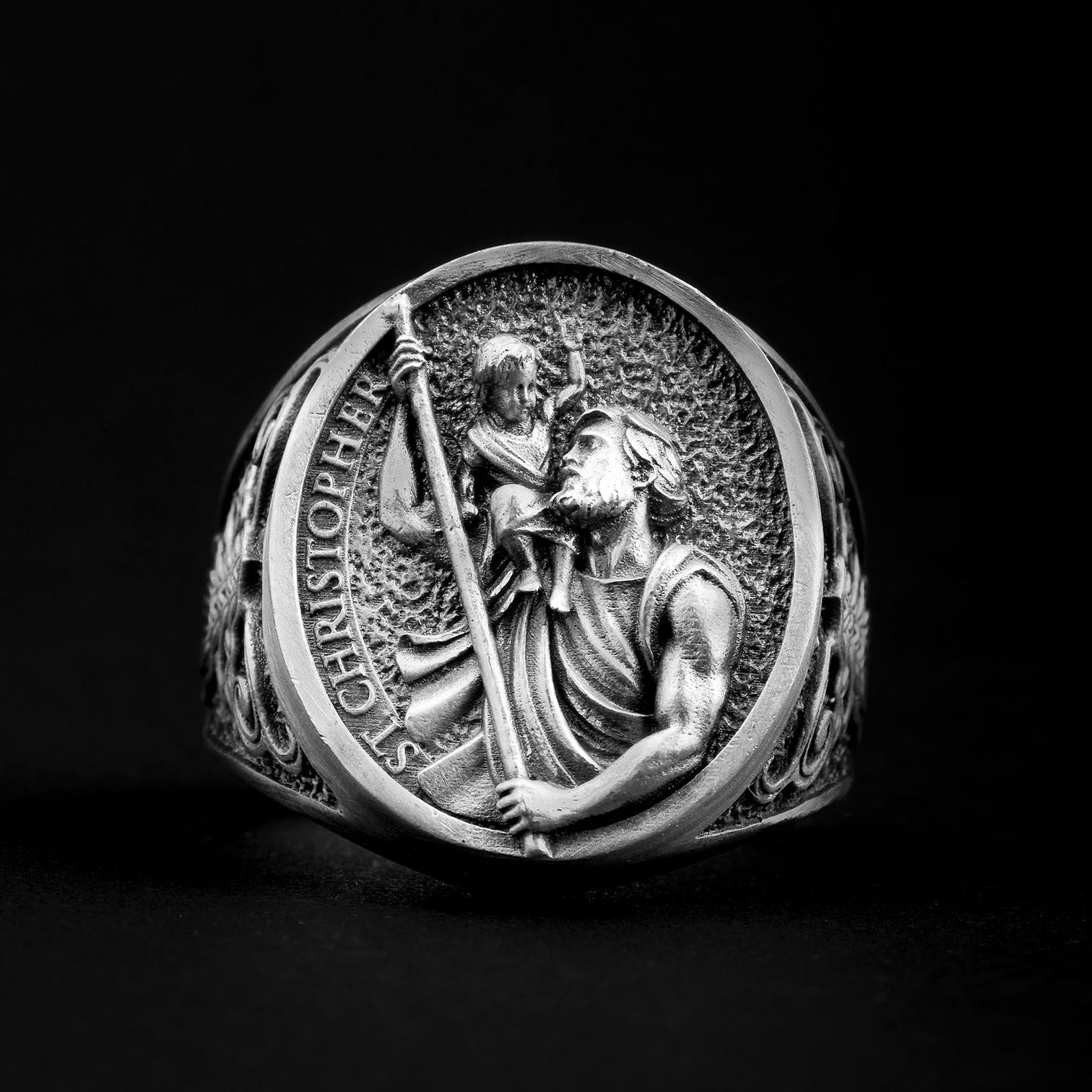 handmade sterling silver Saint Christopher Religious Ring