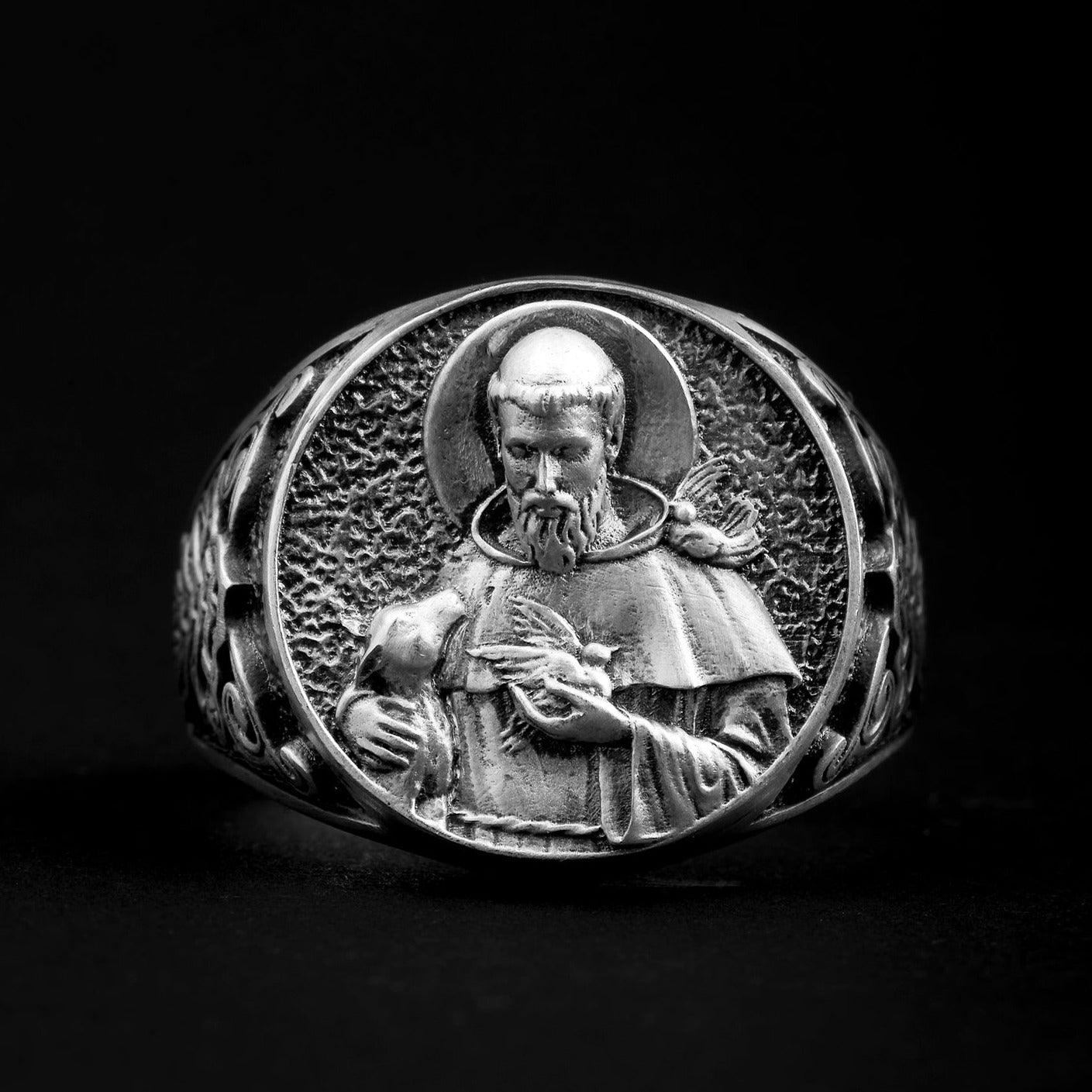 sterling silver Saint Francis Ring, faith, religious christian.