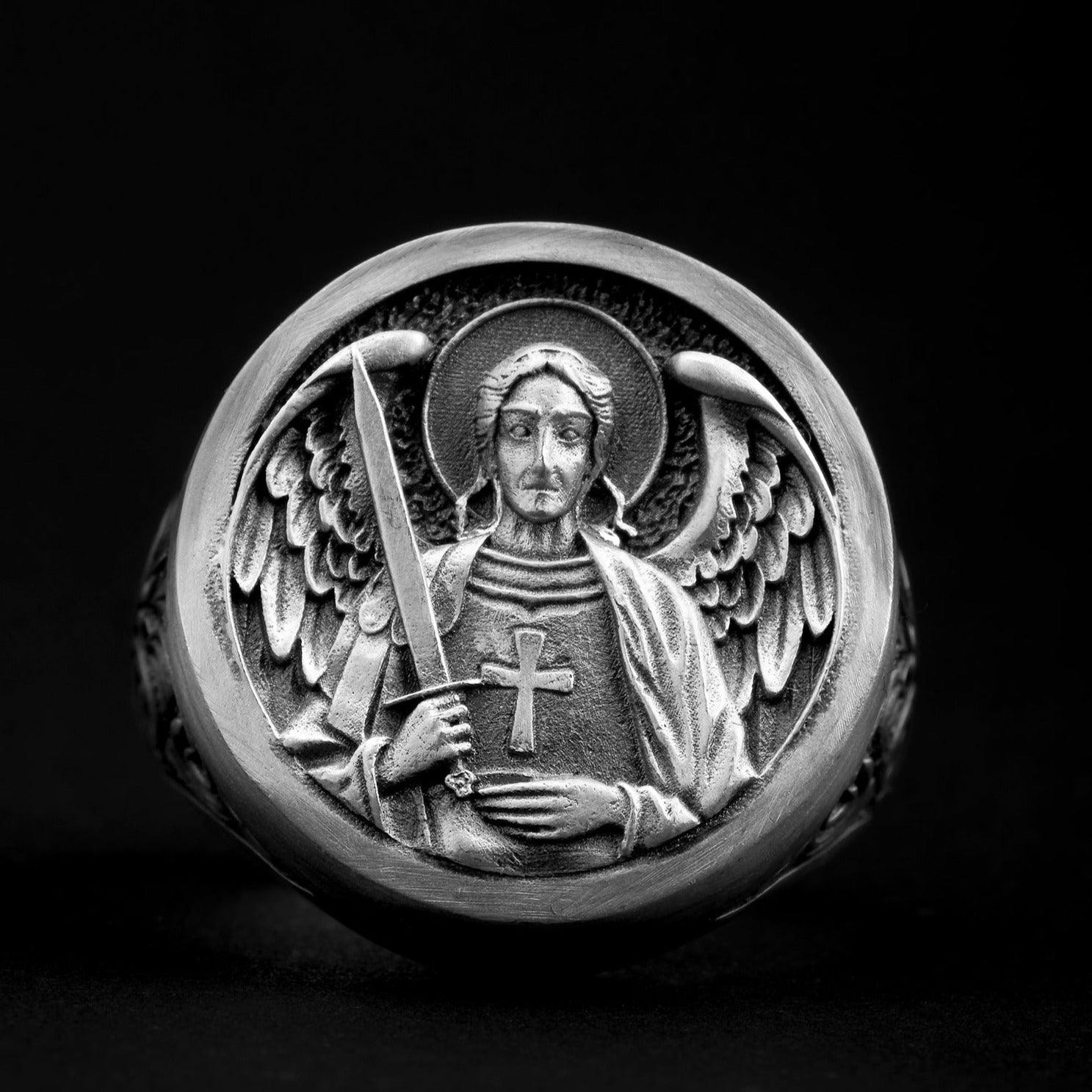 handmade sterling silver Saint Michael Archangel Ring