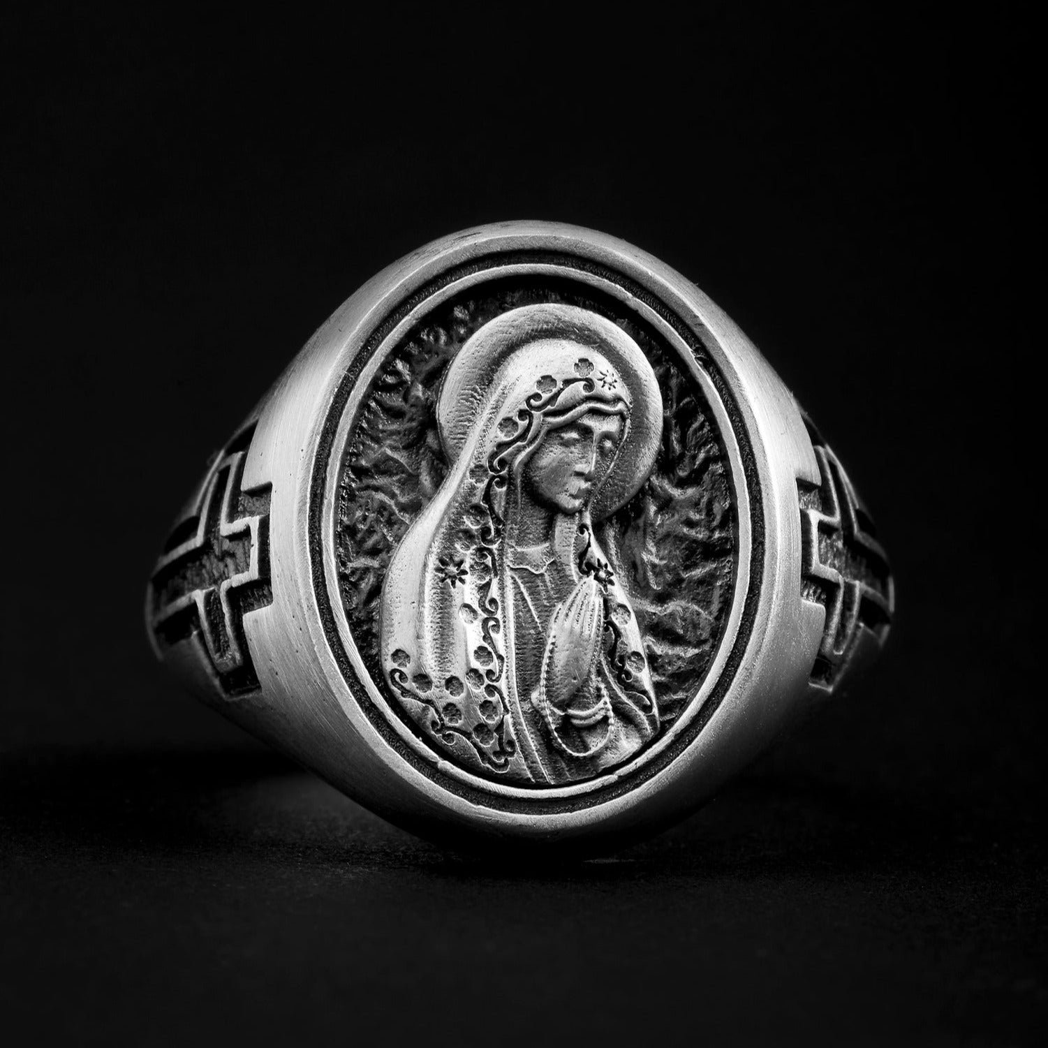 handmade sterling silver Virgin Mary With Sacred Heart Ring