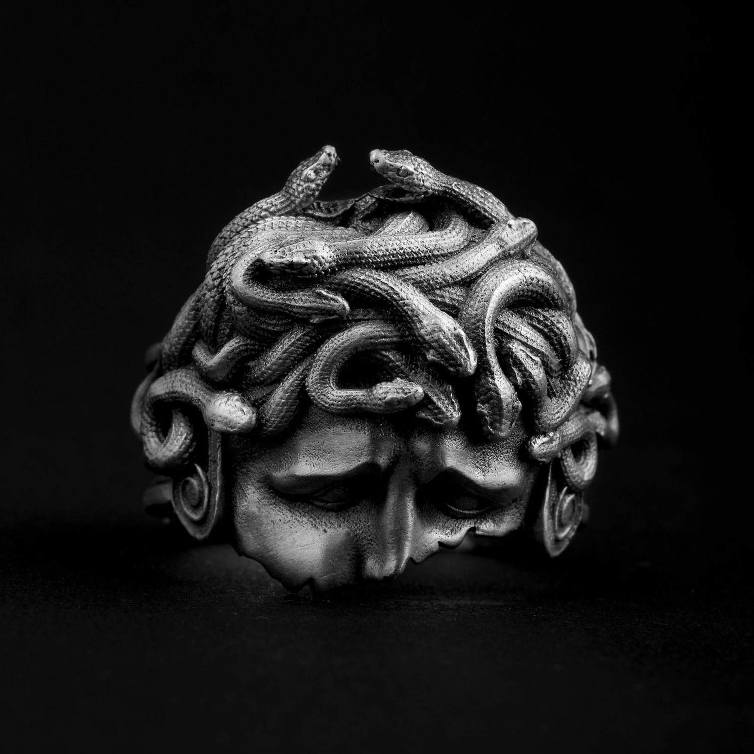 handmade sterling silver Wounded Medusa Greek Ring
