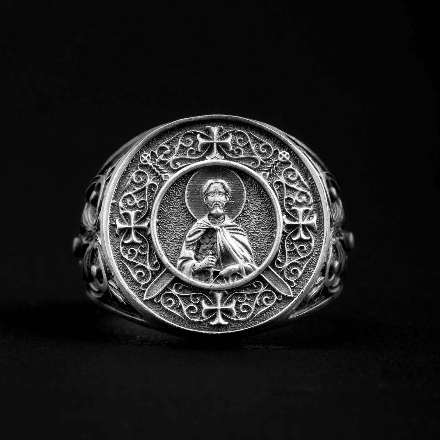 handmade sterling silver St Michael The Archangel Guardian Ring