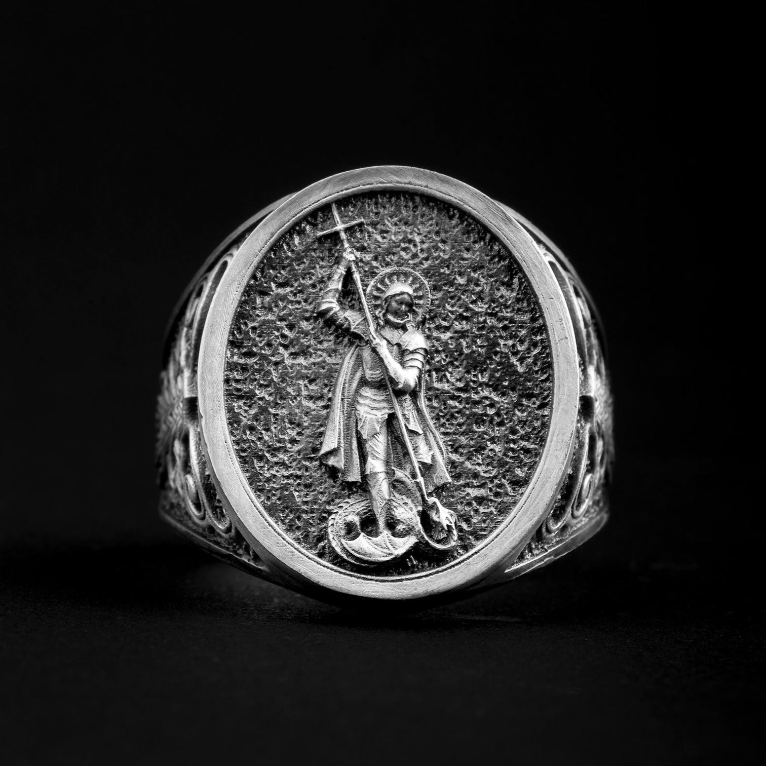 handmade sterling silver St Michael The Archangel Ring