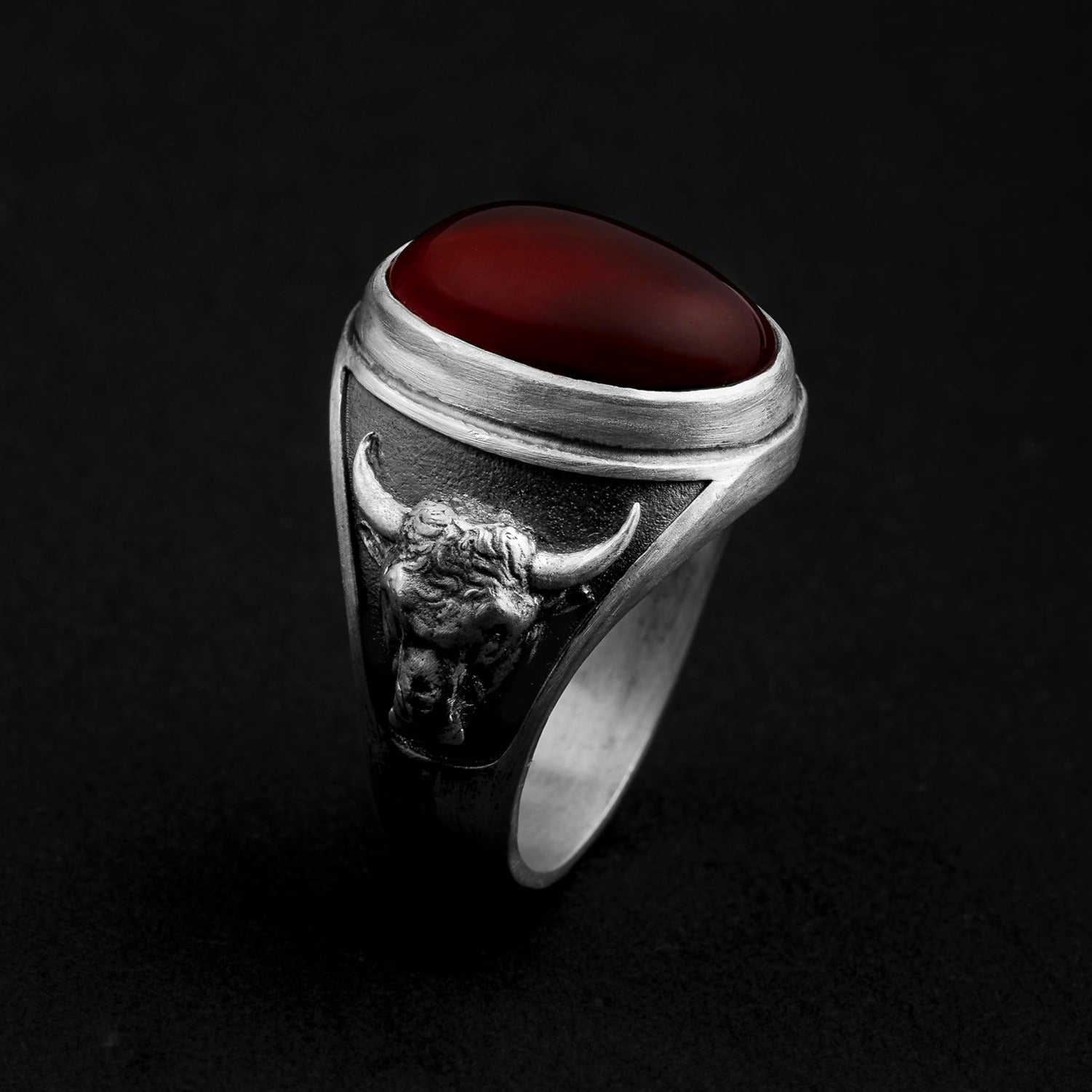 handmade sterling silver Taurus Bull Carnelian Gemstone Ring