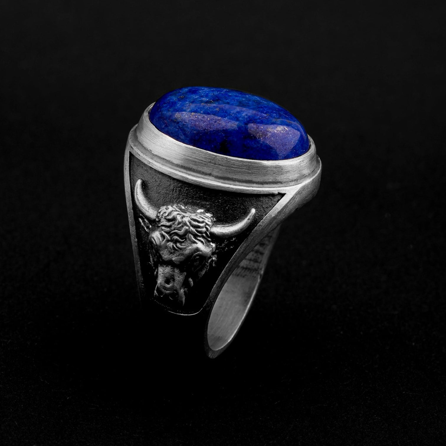 handmade sterling silver Taurus Bull Lapis Gemstone Ring