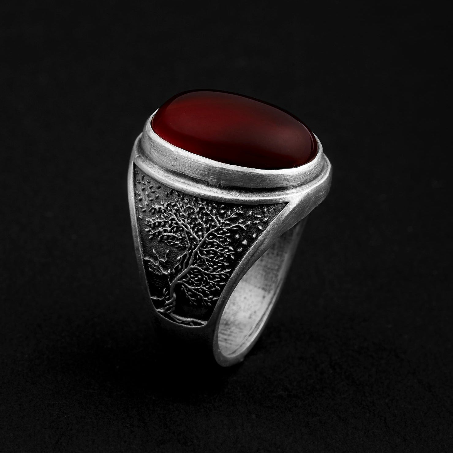 handmade sterling silver Tree Of Life Carnelian Gemstone Ring