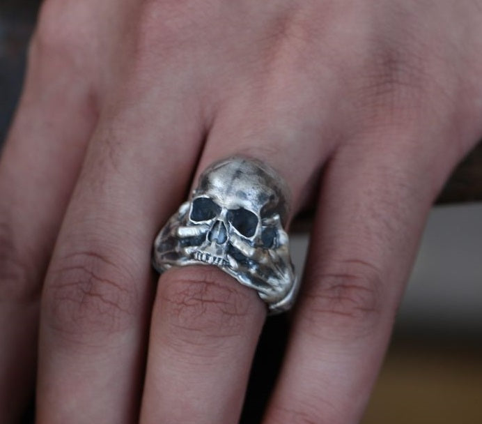 handmade sterling silver skull and biker rings