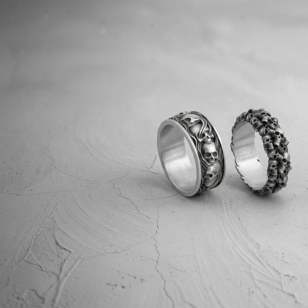 handmade sterling silver skull and biker rings