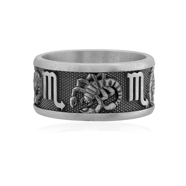 Scorpio Zodiac Silver Band Ring – 925 Sterling Silver Oxidized – View 1